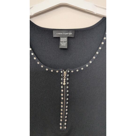 Cable & Gauge Black Knit Top with Crystal Detail – Size Large - Picture 2 of 4